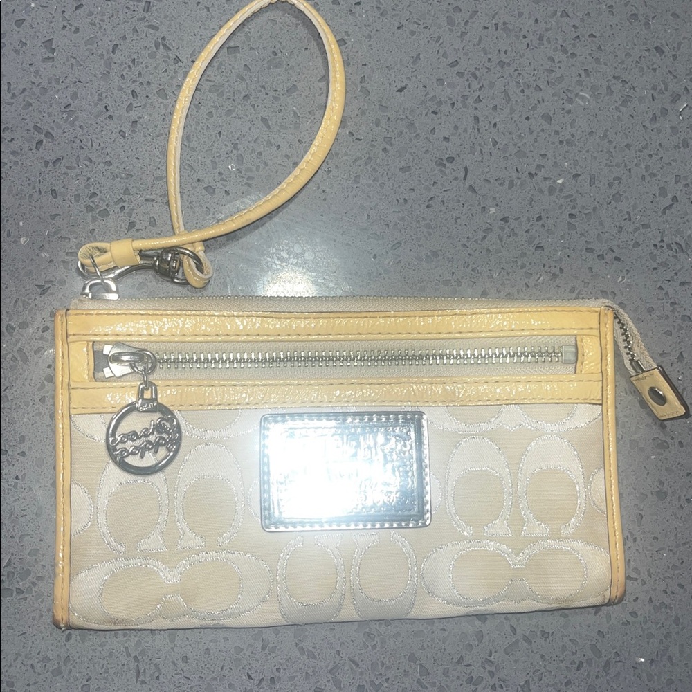 Coach Poppy Beige and Yellow Signature Wristlet